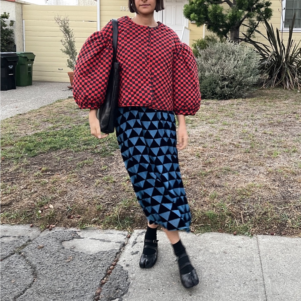 Clare V puffy cropped checker jacket